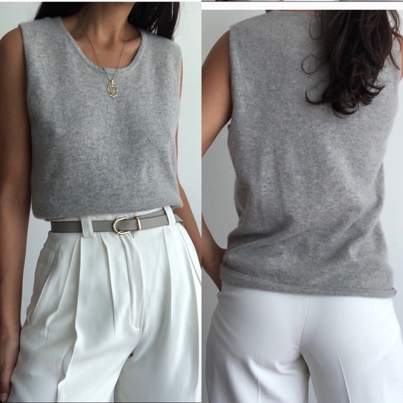 Pure Amici Sweaters - Pure Amici Gray Cashmere Sleeveless Sweater Top